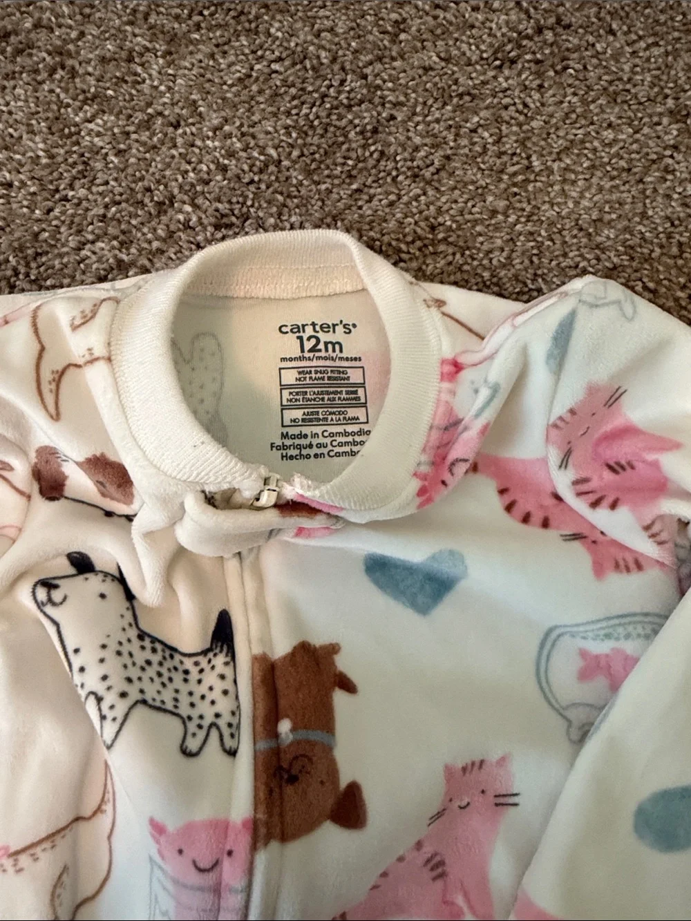Baby Girls' Animal Print Footed One-Piece - White with Pink & Brown